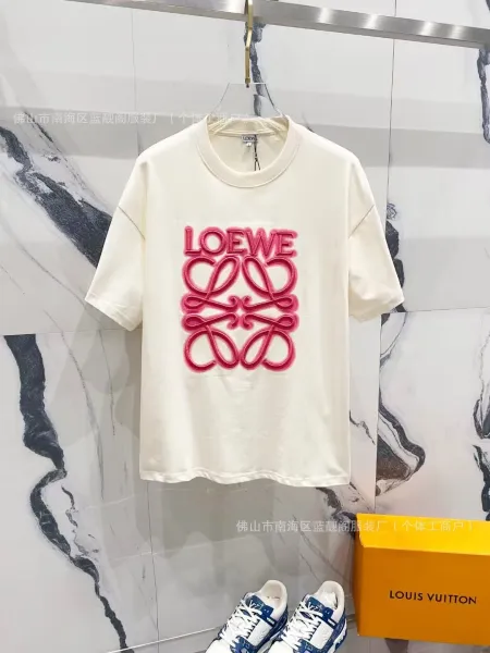 Loewe Anagram Logo Embroidered Cream T-Shirt - 1
