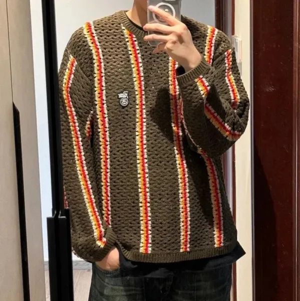 Stüssy Striped Knit Sweater Olive Multicolor - 1