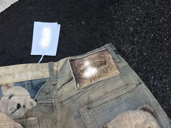 Acne Studios Teddy Bear Print Distressed Wide-Leg Jeans - 5