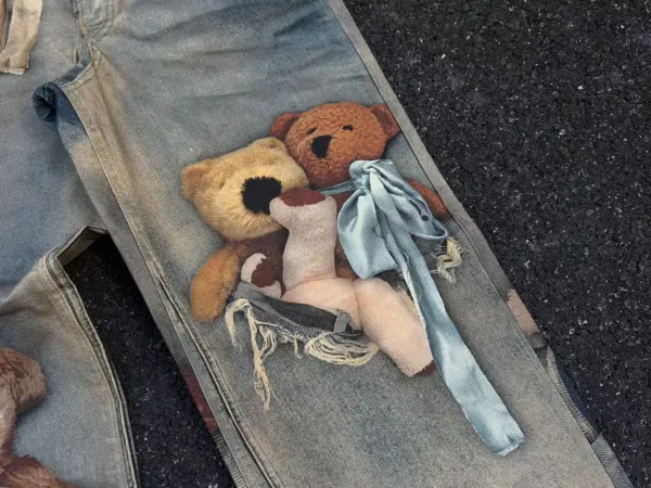 Acne Studios Teddy Bear Print Distressed Wide-Leg Jeans - 14