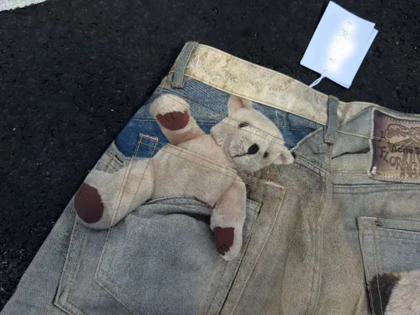 Acne Studios Teddy Bear Print Distressed Wide-Leg Jeans - 12