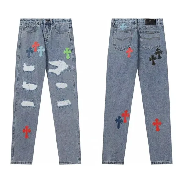 Chrome Hearts x Distressed Cross-Embroidered Denim Jeans - 1