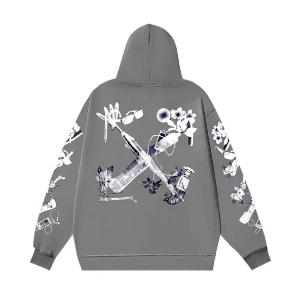 Design X-Ray Floral Print Oversized Hoodie Gray - 1