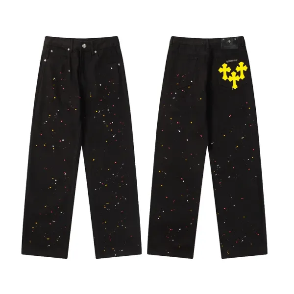 Chrome Hearts x Spray Paint Splatter Black Wide-Leg Jeans - 1