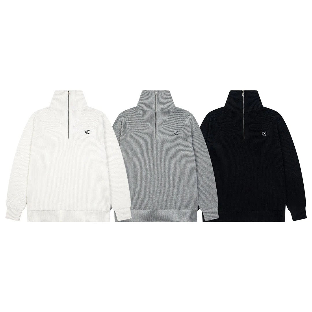 Calvin Klein White Grey Black Half-Zip Sweater