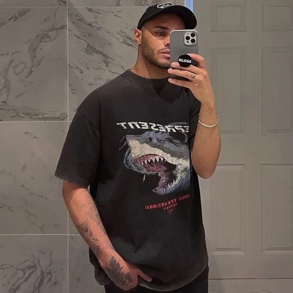 Design Shark Graphic Oversized T-Shirt Black - 1