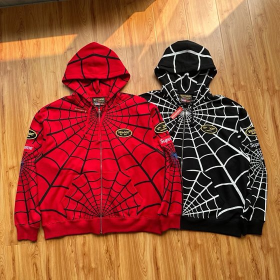 Unisex Loose Fit Zip-Up Hooded Spider Web Pattern Cardigan Sweatshirt - Premium