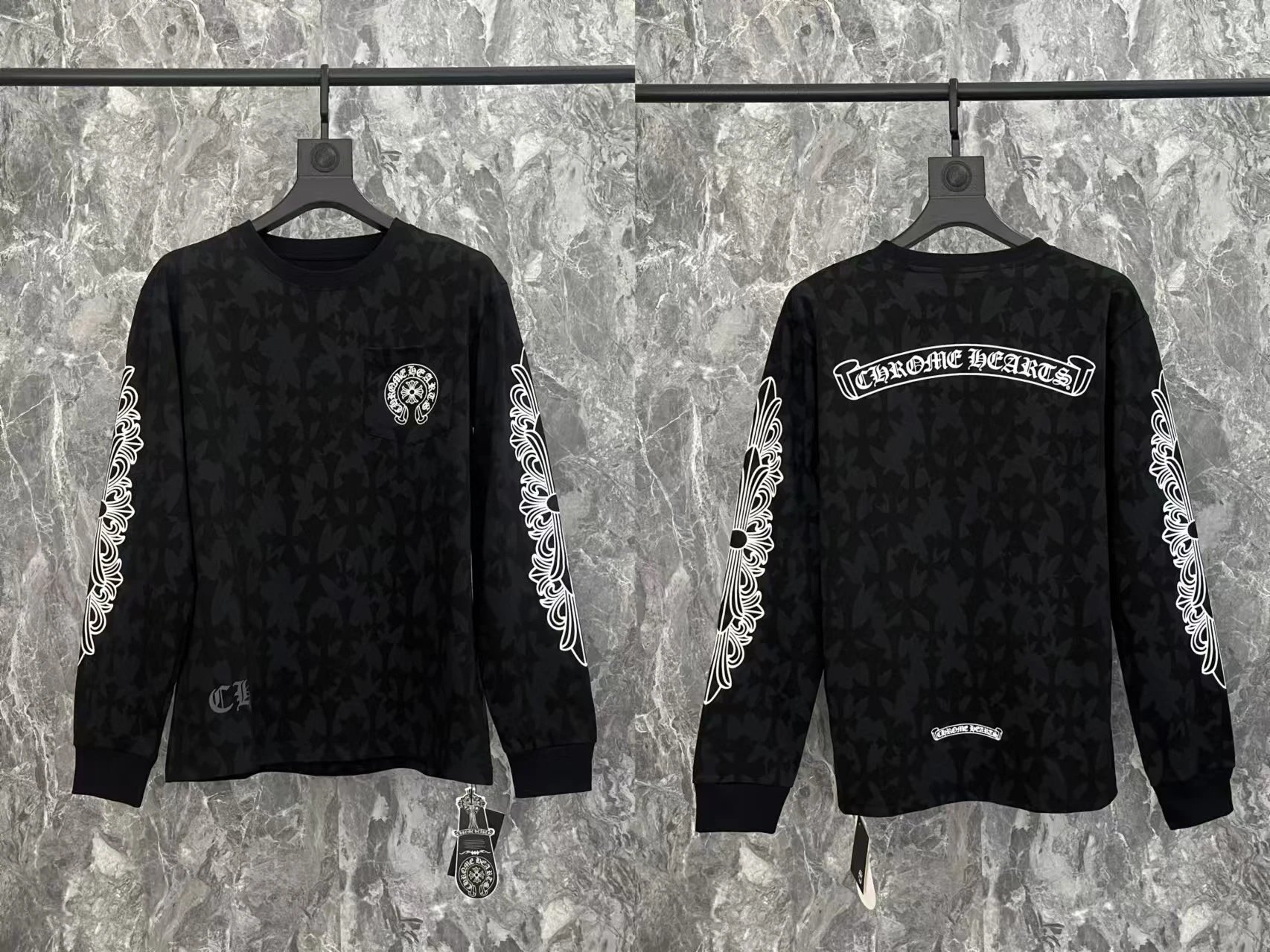 Chrome Hearts Long Sleeve T-Shirt Gray with Pink Logo - 31
