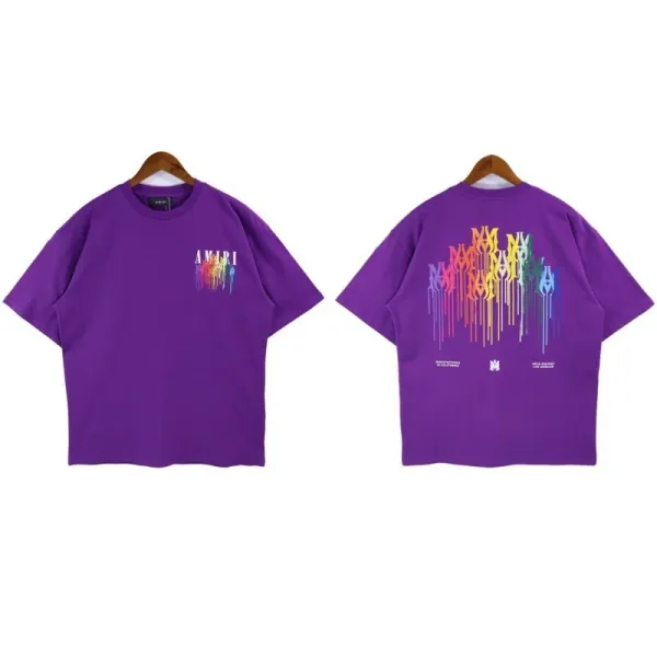 Amiri Rainbow Drip Logo T-Shirt Purple - 1