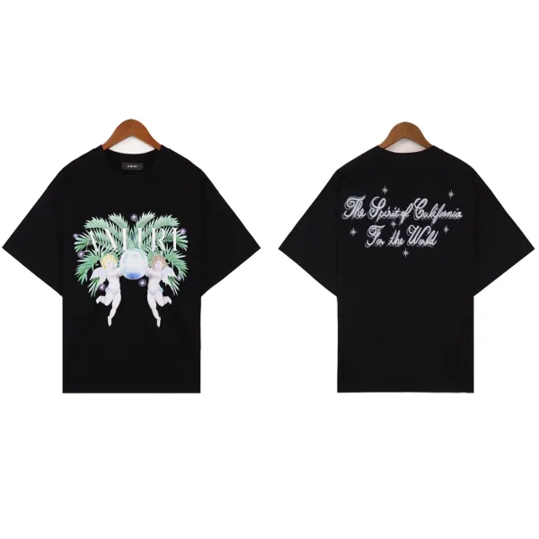 Amiri Angel Palm Print Black Oversized T-Shirt - 1