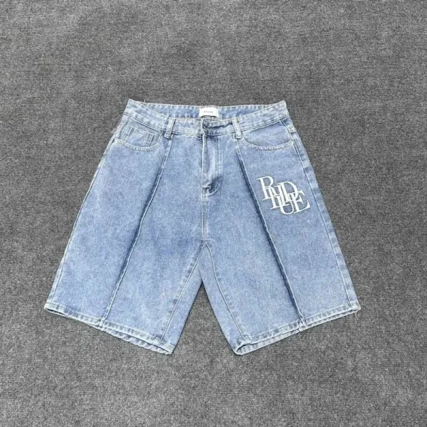 Denim Tears Logo-Embroidered Light Wash Denim Shorts - 1