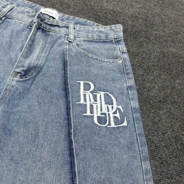 Denim Tears Logo-Embroidered Light Wash Denim Shorts - 10