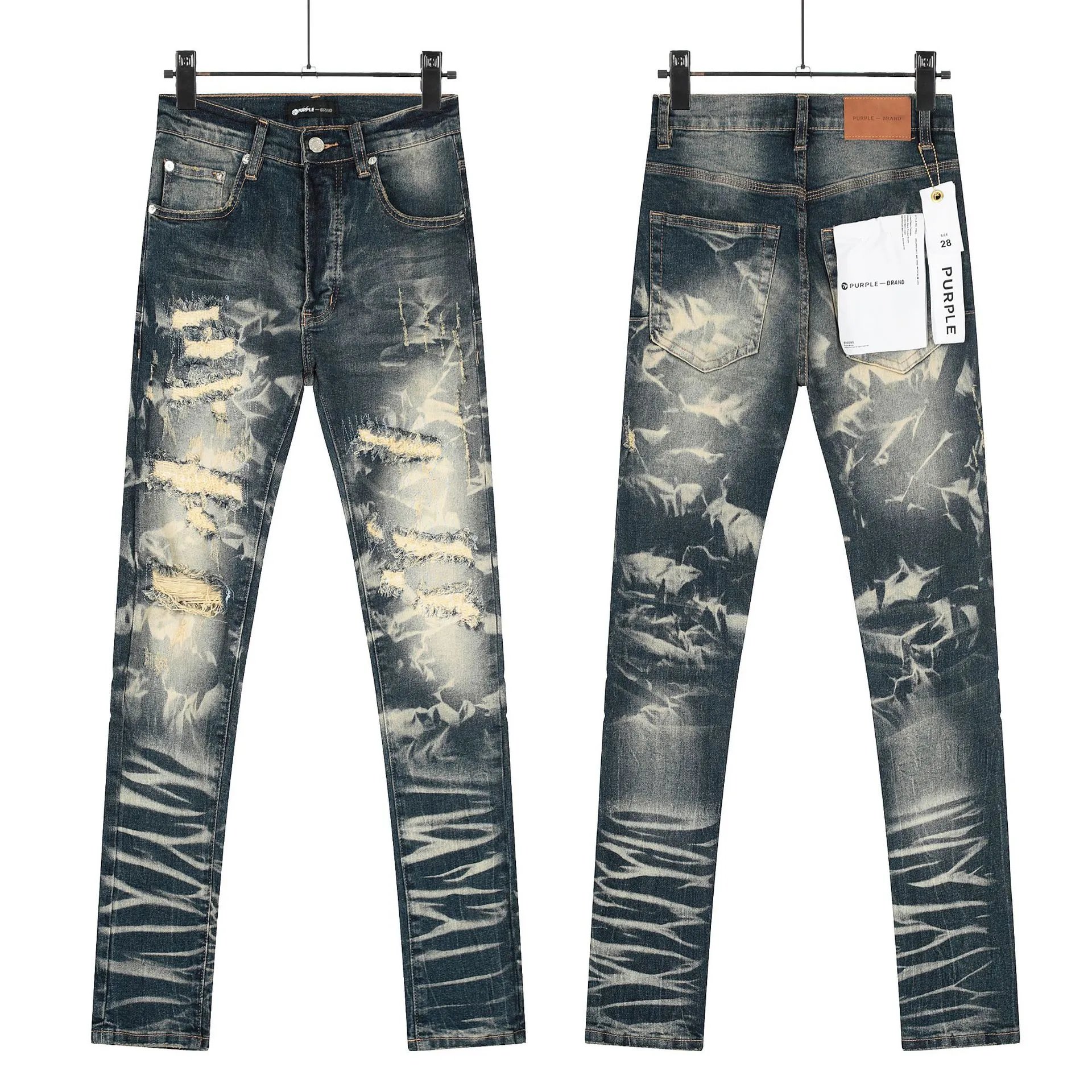 Ripped Patch Jeans Vintage Slim Fit Splatter High-Street Pants photo 6
