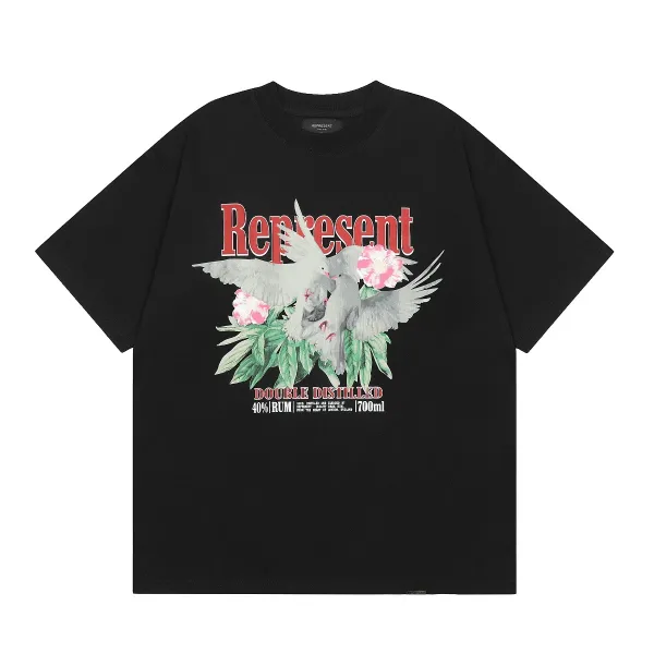 Represent Dove Floral Print Black Oversized T-Shirt - 1