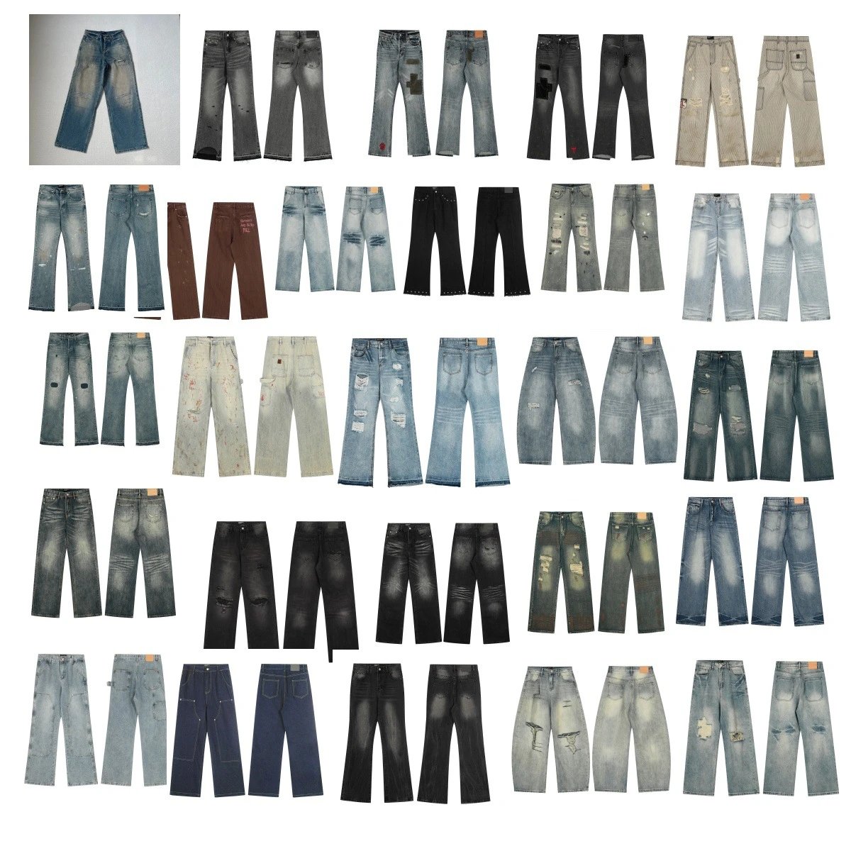 High street ripped water washed design with a slight flared denim collection, eye-catching