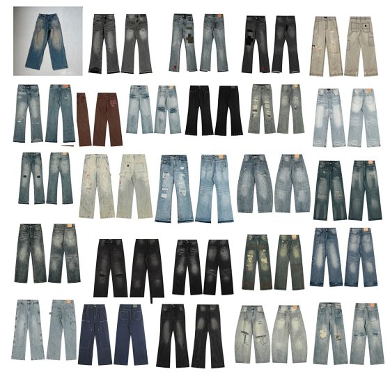 High street ripped water washed design with a slight flared denim collection, eye-catching