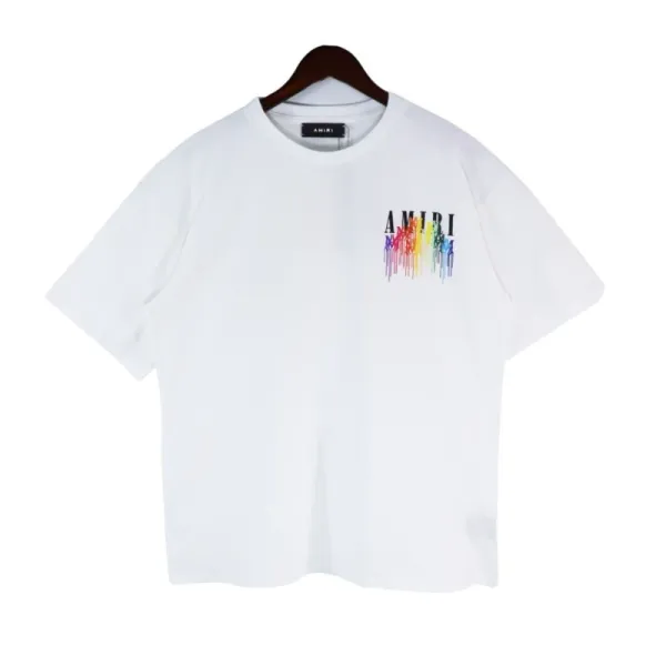 Amiri Rainbow Drip Logo White T-Shirt - 1