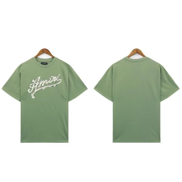 Amiri Script Logo Olive Green T-Shirt - 1