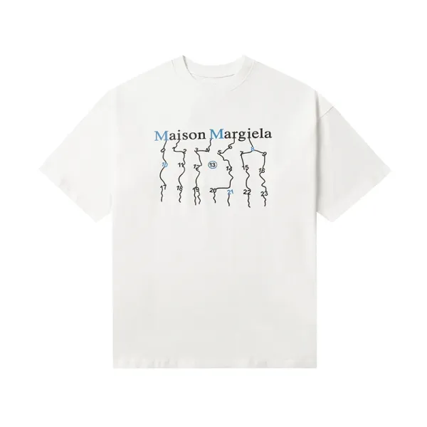 Maison Margiela Numbered Line Graphic Print White T-Shirt - 1