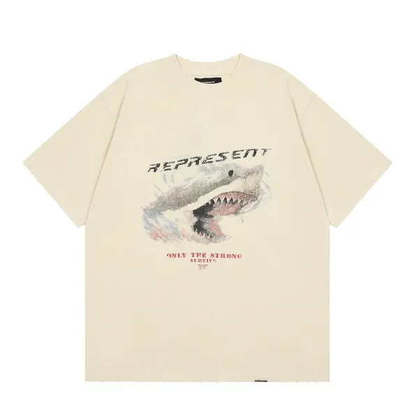 Represent Shark Graphic Beige Oversized T-Shirt - 1
