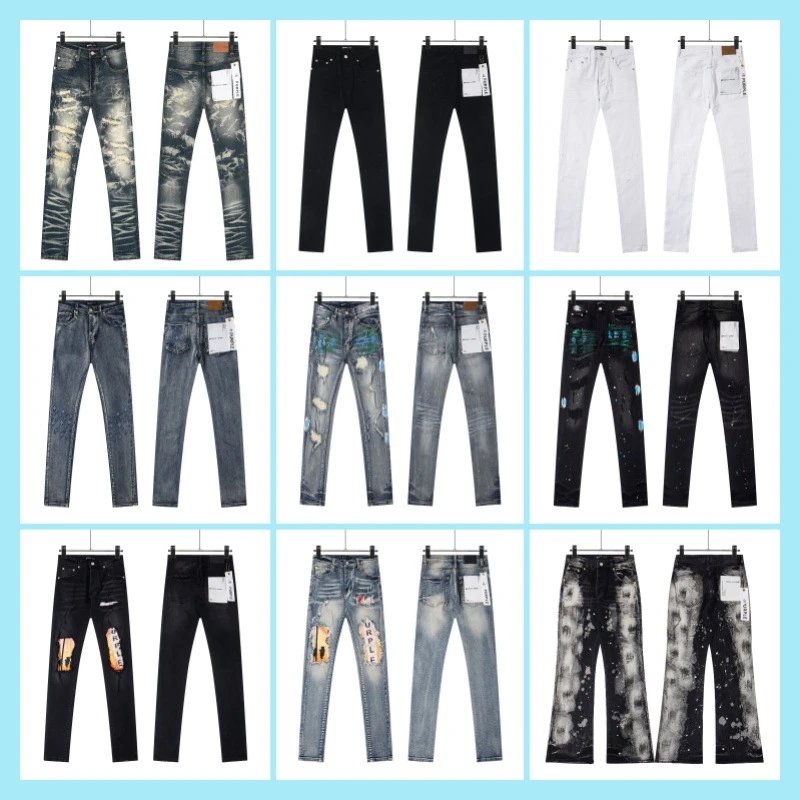 Ripped Patch Jeans Vintage Slim Fit Splatter High-Street Pants