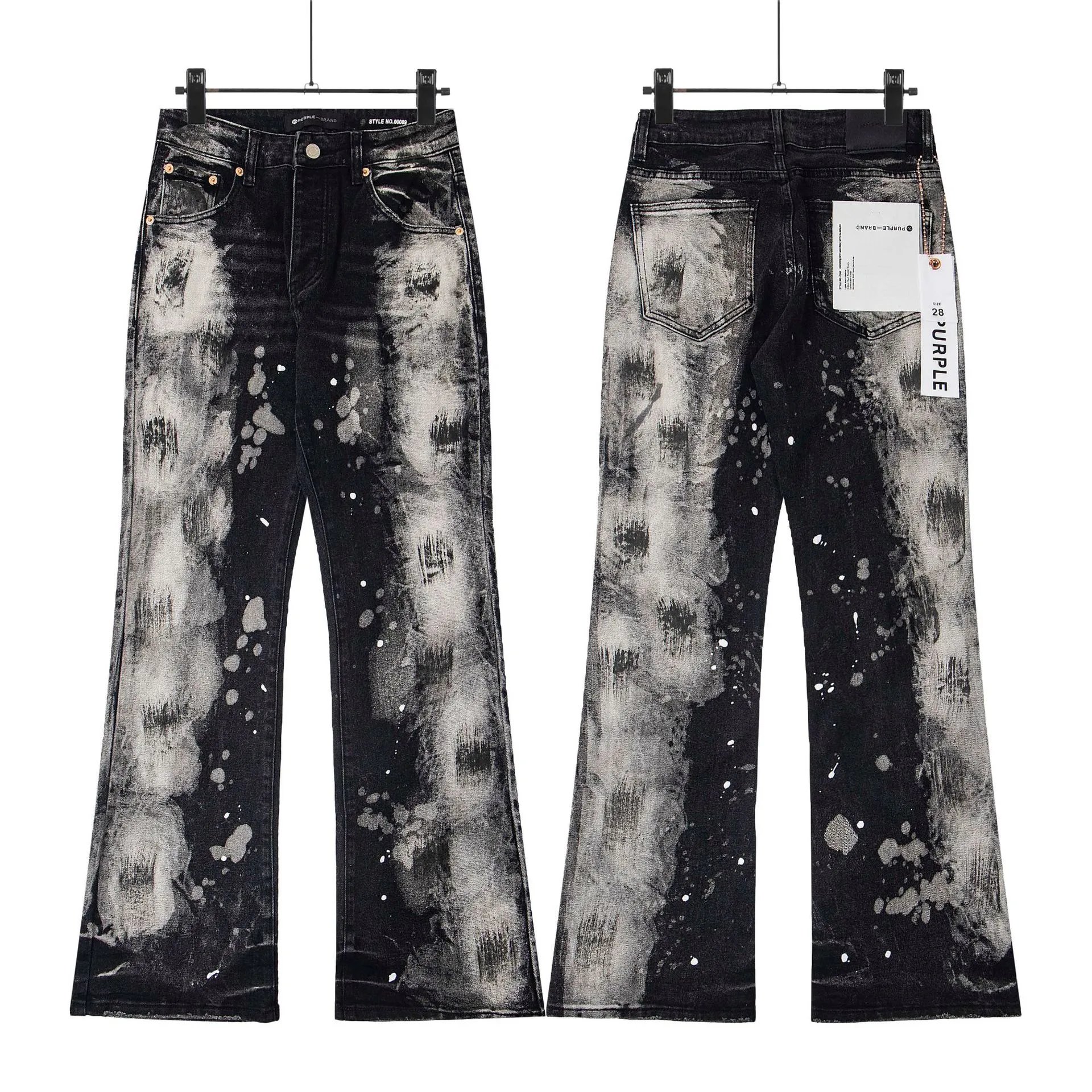 Ripped Patch Jeans Vintage Slim Fit Splatter High-Street Pants photo 4