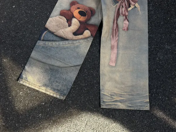 Acne Studios Teddy Bear Print Distressed Wide-Leg Jeans - 9