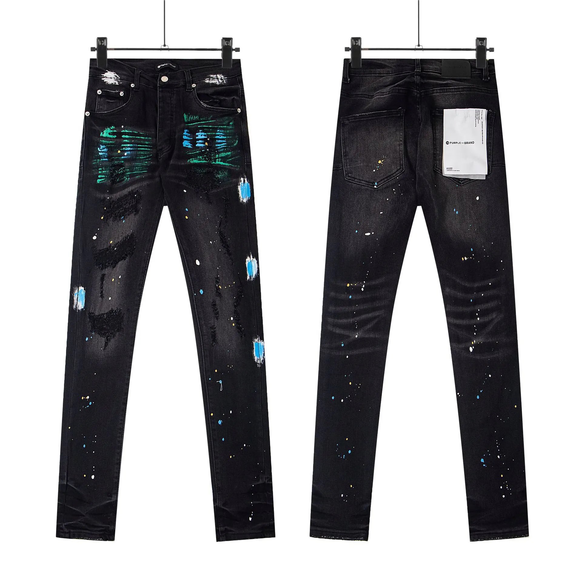 Ripped Patch Jeans Vintage Slim Fit Splatter High-Street Pants photo 7