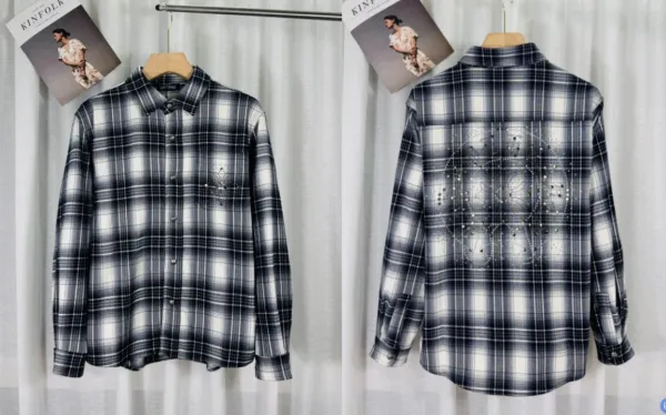 Kinfolk Plaid Shirt with Embroidered Back Motif Navy-White Shirt - 1