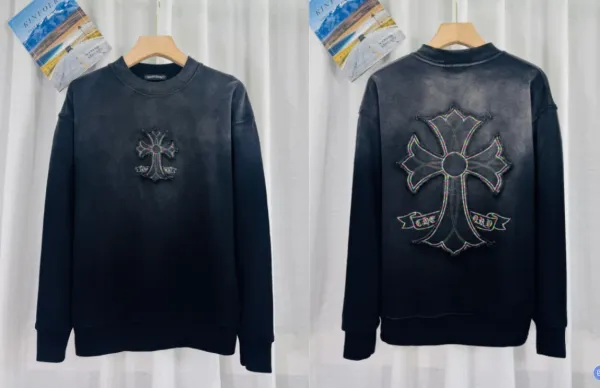 Chrome Hearts Cross Embroidered Distressed Black Hoodie - 1