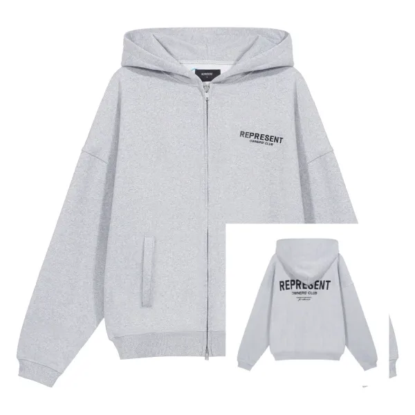 Represent Owners' Club Zip-Up Hoodie Gray - 1