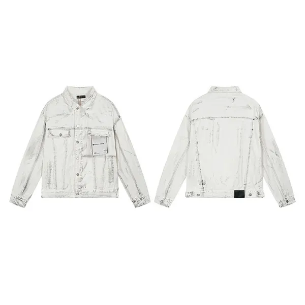 Off-White Distressed White Denim Jacket - 1