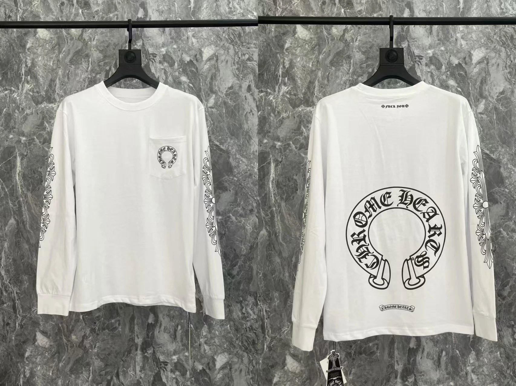 Chrome Hearts Long Sleeve T-Shirt Gray with Pink Logo - 25