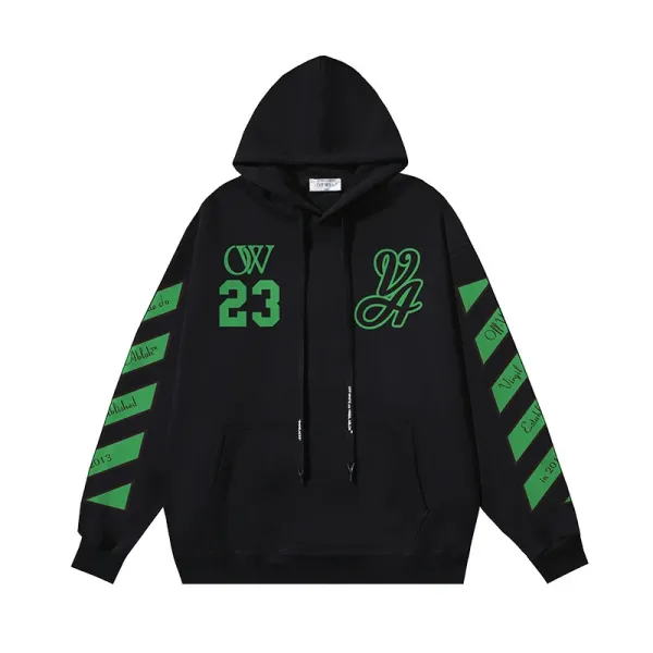 Off-White OW23 Hoodie Black with Neon Green Graphics - 1