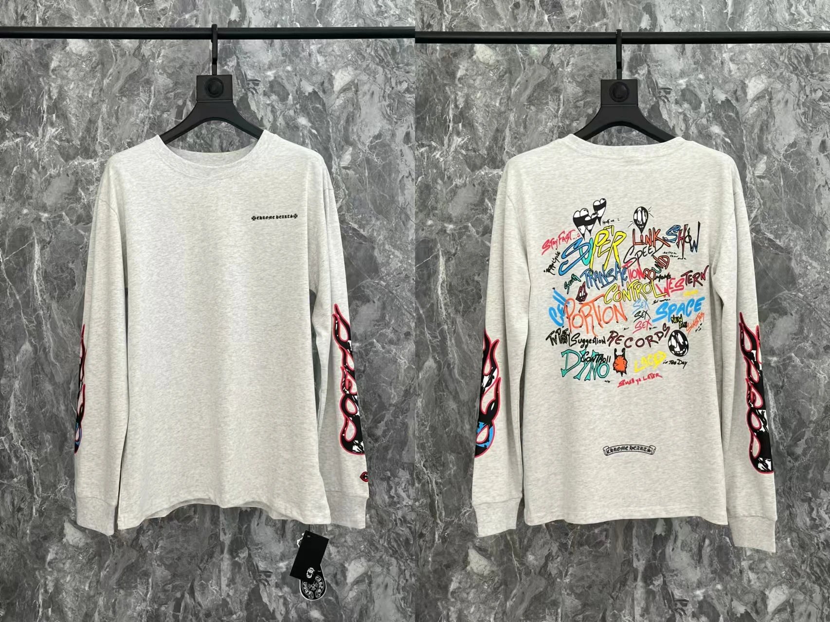 Chrome Hearts Long Sleeve T-Shirt Gray with Pink Logo - 27