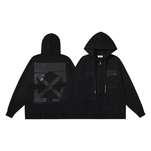 Off-White Diagonal Arrow Zip-Up Hoodie Black - 1