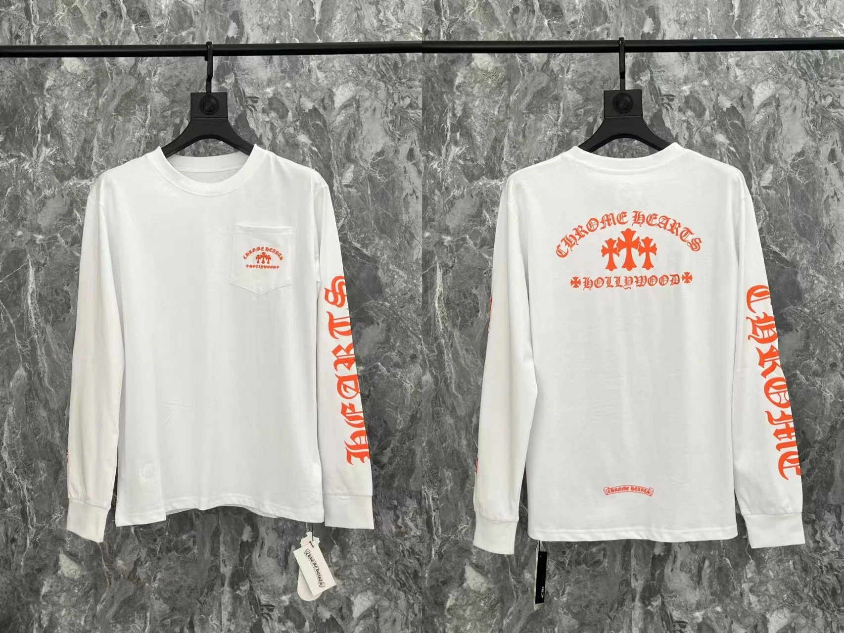 Chrome Hearts Long Sleeve T-Shirt Gray with Pink Logo - 29