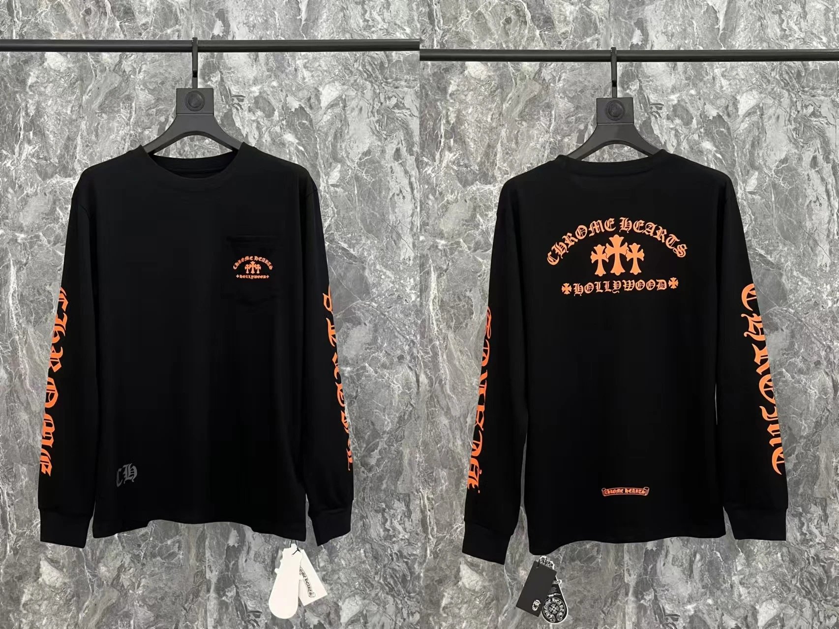 Chrome Hearts Long Sleeve T-Shirt Gray with Pink Logo - 30