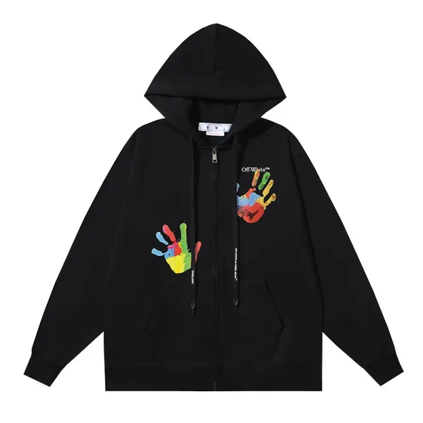 Off-White Painted Hands Zip-Up Hoodie Black - 1