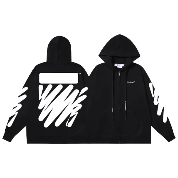 Off-White Diagonal Arrow Zip-Up Hoodie Black - 1