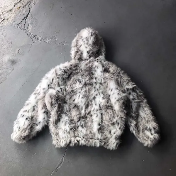 Faux Fur Hooded Jacket Gray Multicolor Outerwear - 4