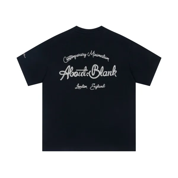 About:Blank Contemporary Minimalism Rhinestone Embroidery T-Shirt Navy - 1