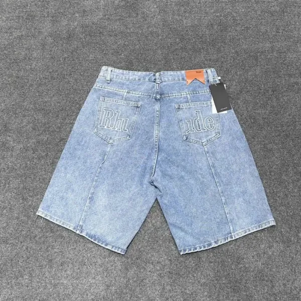 Denim Tears Logo-Embroidered Light Wash Denim Shorts - 4