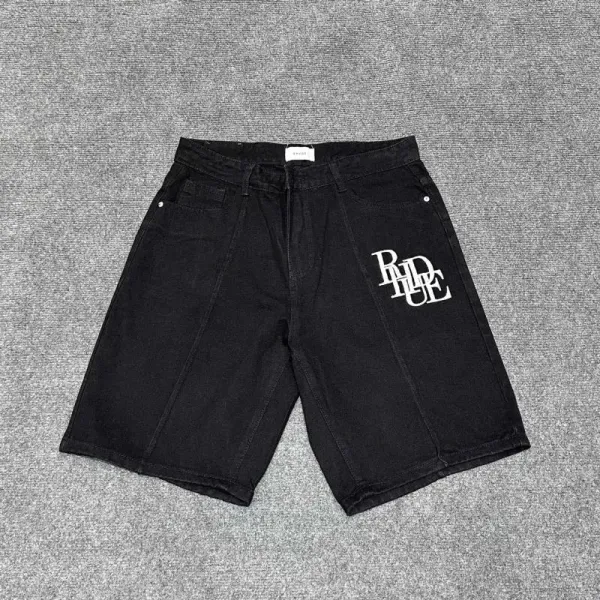 Rhude RHD Logo Black Denim Shorts - 1