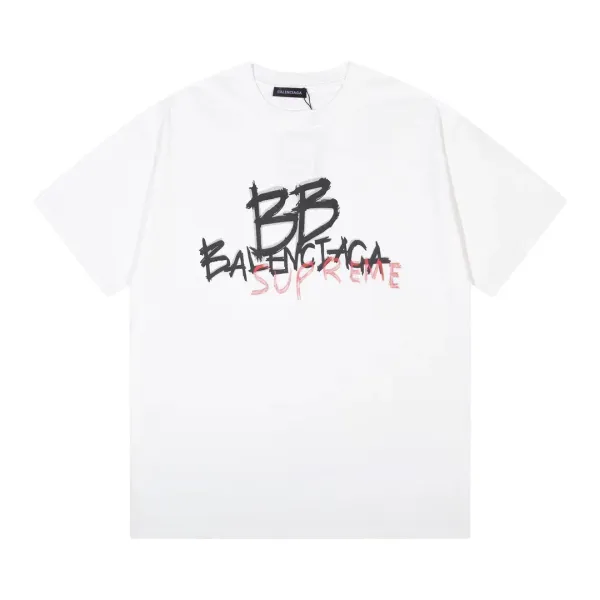 Balenciaga x Supreme BB Graffiti Logo White T-Shirt - 1