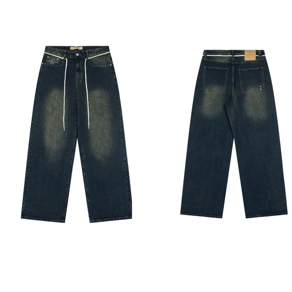 Design Wide-Leg Relaxed Fit Washed Denim Jeans - 1
