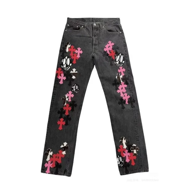 Chrome Hearts x Custom Embroidered Cross & Skull Denim Jeans - 1