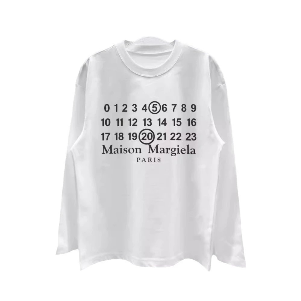 Maison Margiela White Logo Print Oversized Long Sleeve T-Shirt