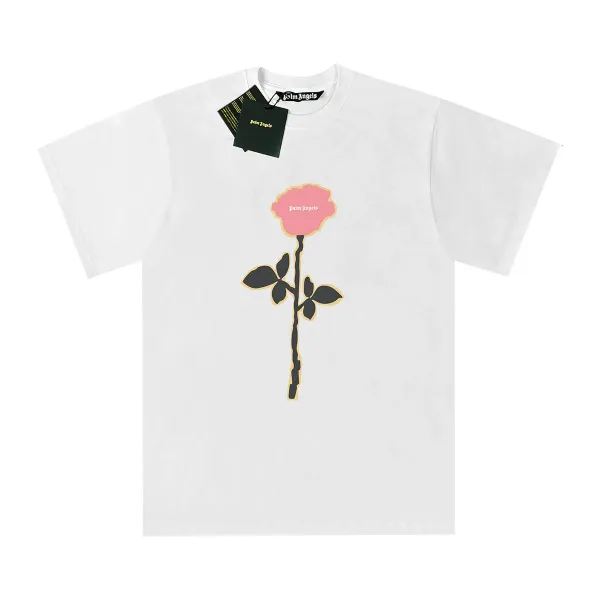 Palm Angels Rose Print White T-Shirt - 1