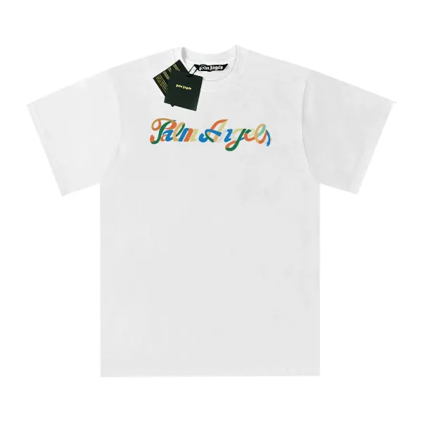 Palm Angels Multicolor Script Logo White T-Shirt - 1